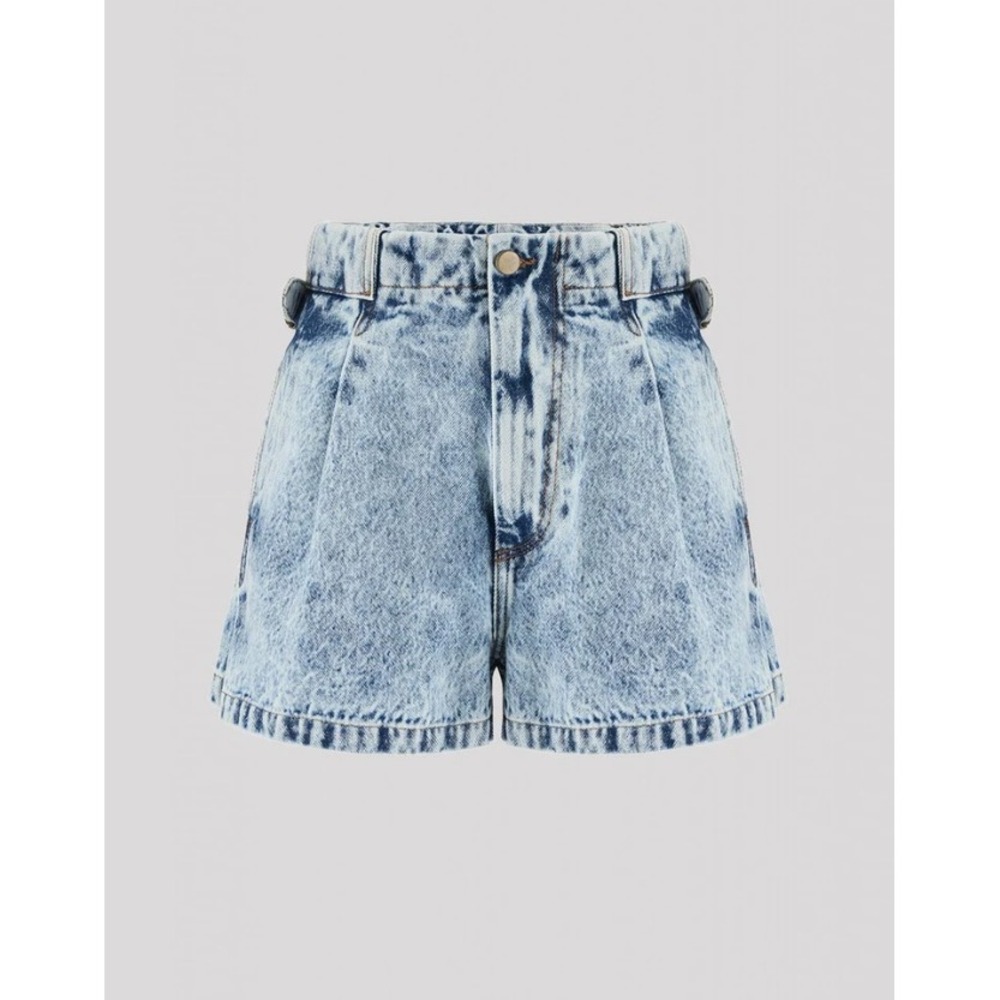 The Mannei Sakib Denim Shorts Blue Acid Wash Wide Leg Buckle Strap Size 36 US 4